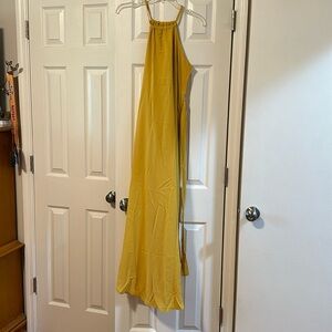 Yellow, high neck, maxi dress removable tie medium